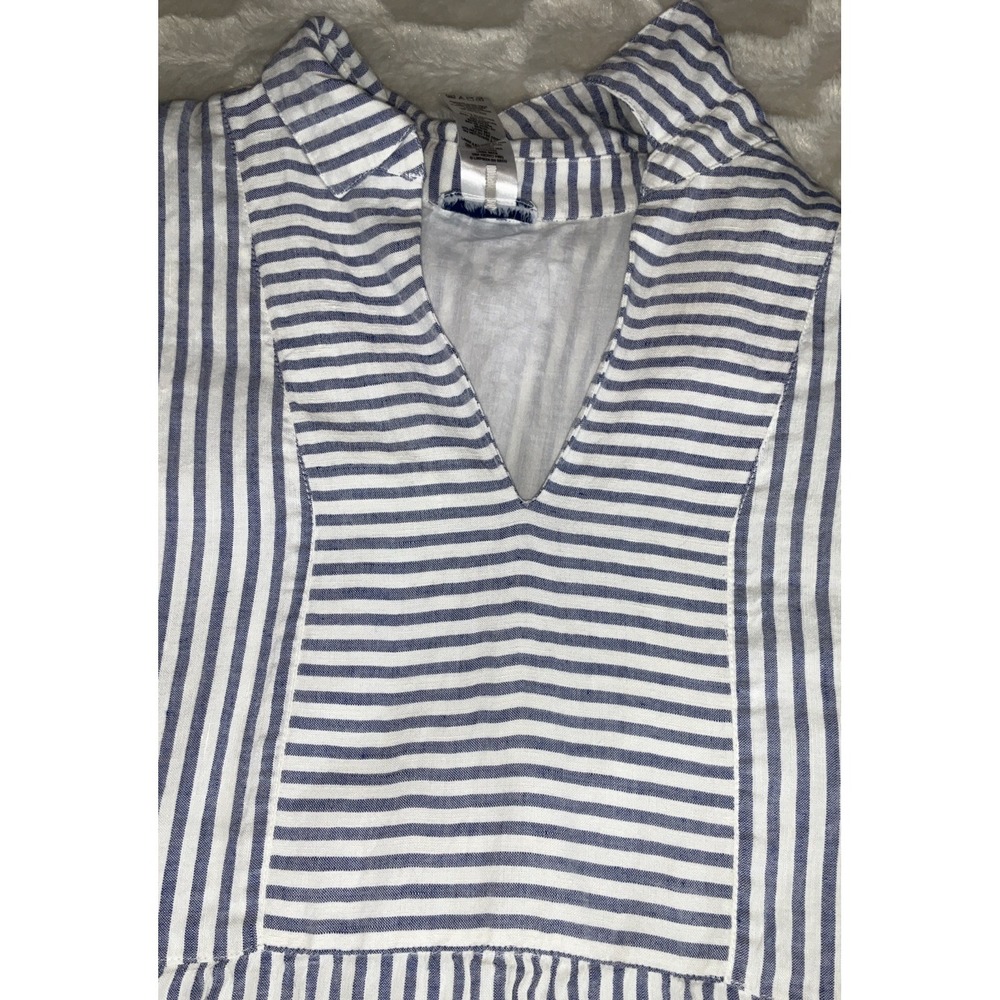 Tommy Bahama Size L St. Lucia Linen Blend Striped Collared Tunic Dress Ruffled - Picture 5 of 15